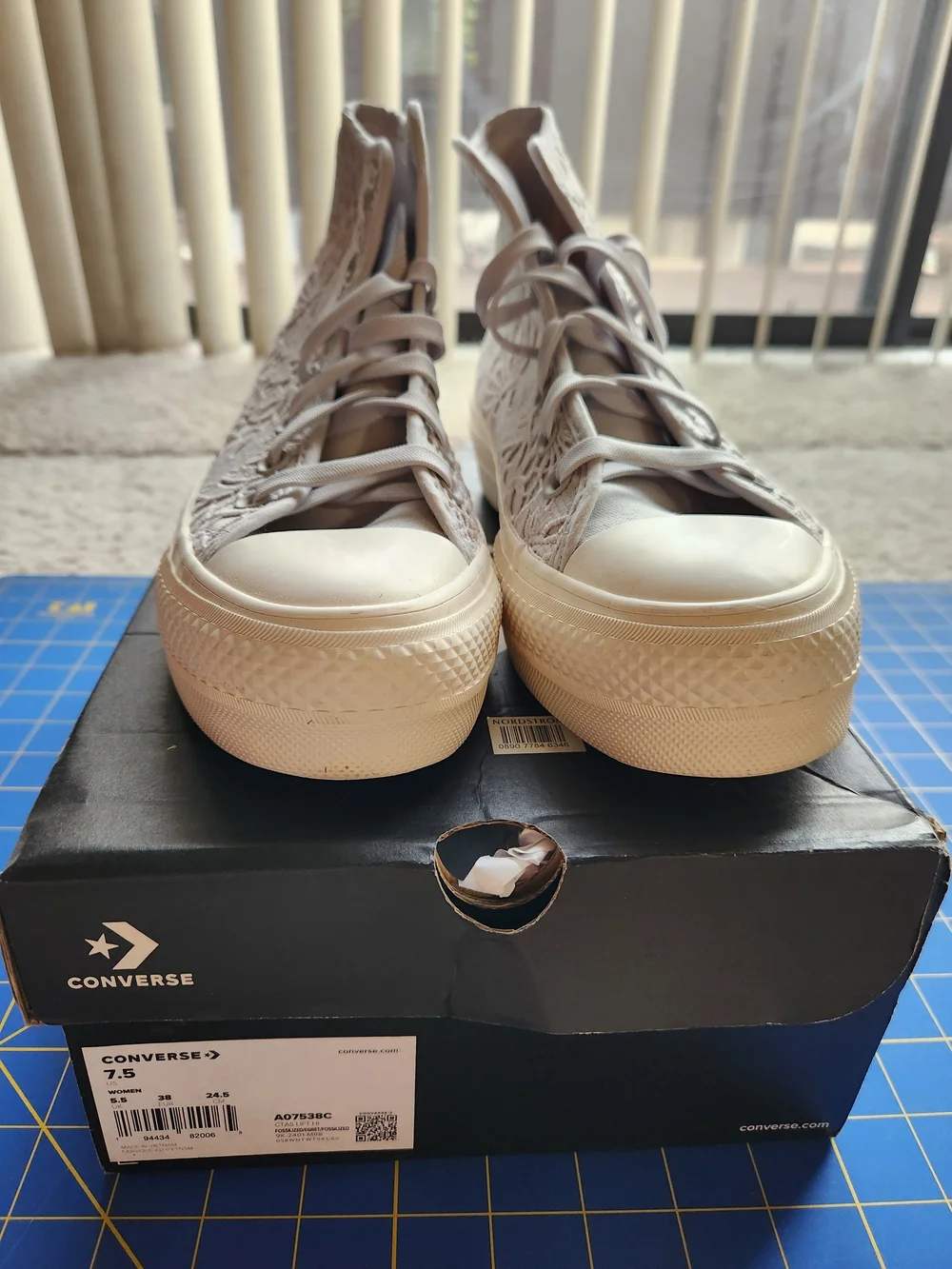 Converse Chuck Taylor All Star Lift Platform Crochet Sneakers - Grey White
